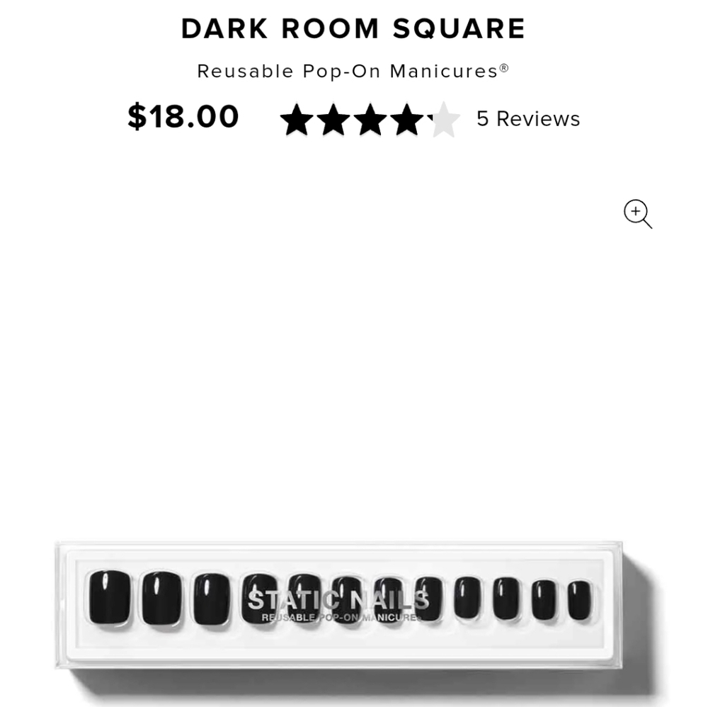 Static Nails Dark Room Square Reusable Pop-On Manicures - Black